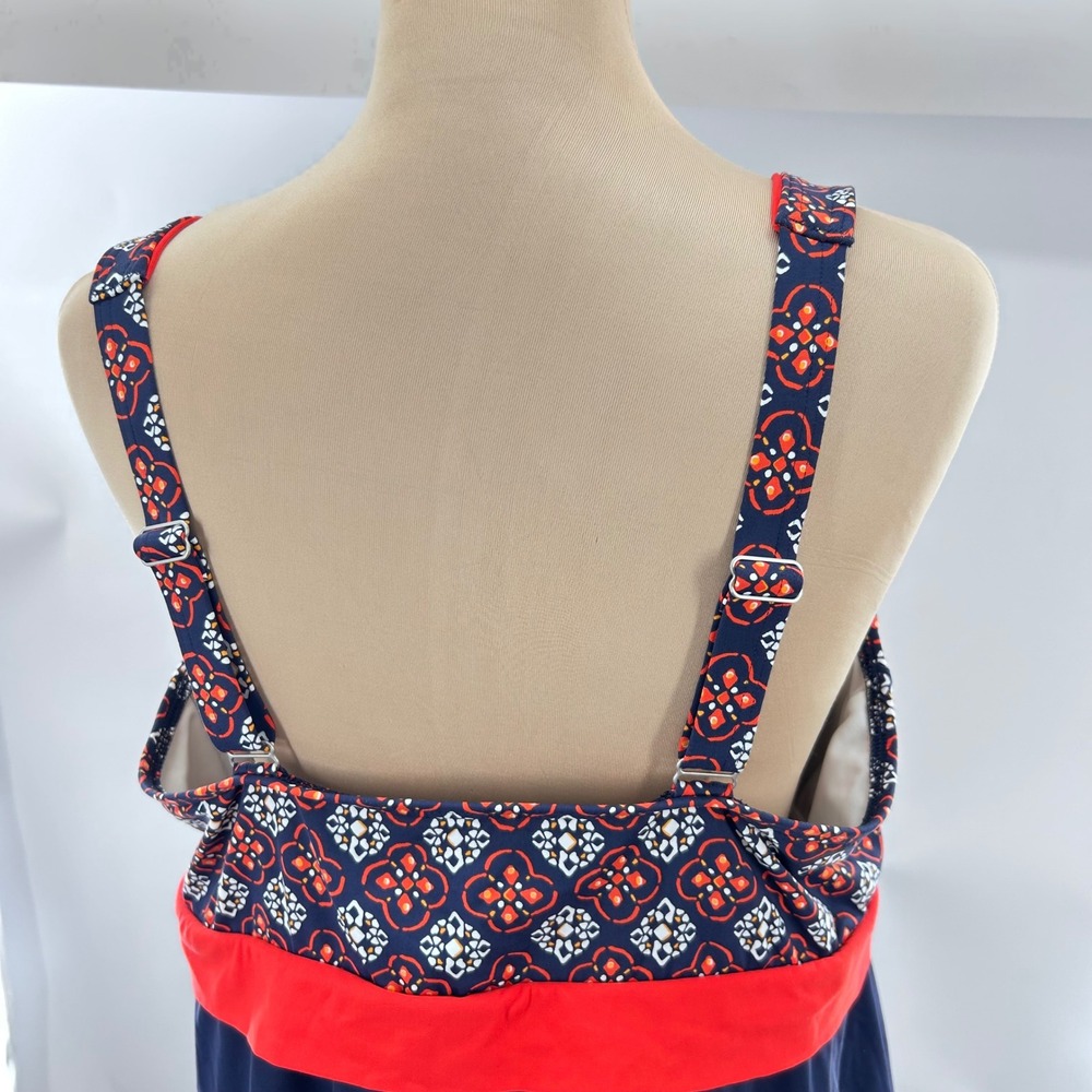 Lands End Womens 18W Navy Blue Red Medallion Print Swim Dress One Piece Swimsuit - Picture 13 of 14